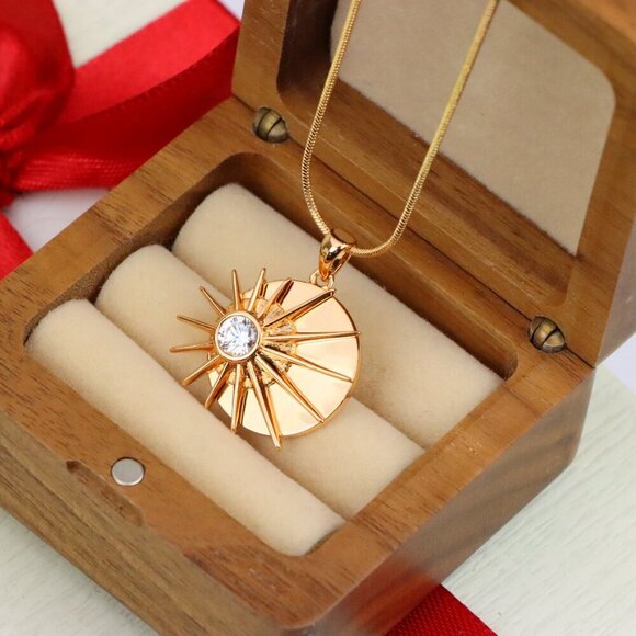 "Radiant Rose Gold Sunburst Pendant with Center Clear Crystal Accent, XPPT1250 - Picture 10 of 12